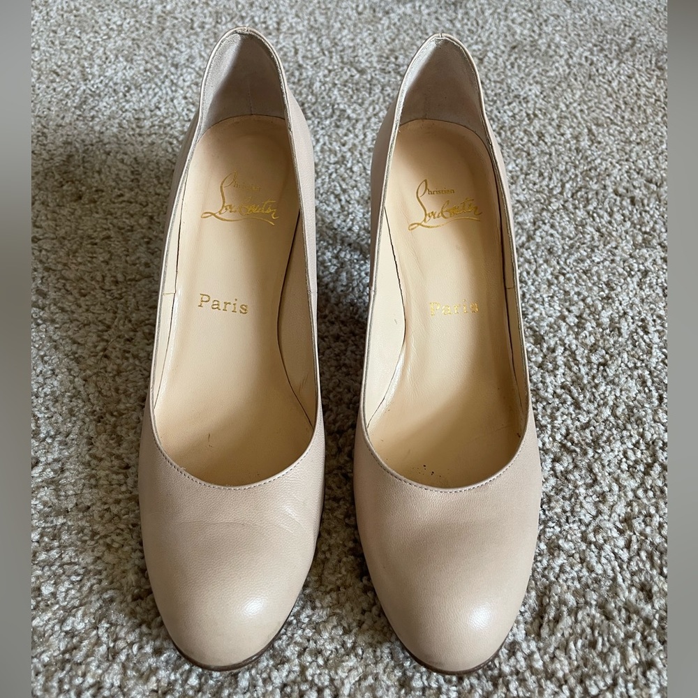 Authentic Christian Louboutin beige heels in need of repair